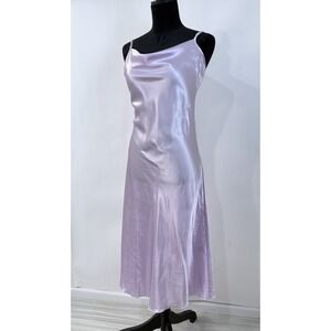 Lavender Satin Slip Dress Womens Large (Fit M?) Cowl Neck Midi Coquette Feminine
